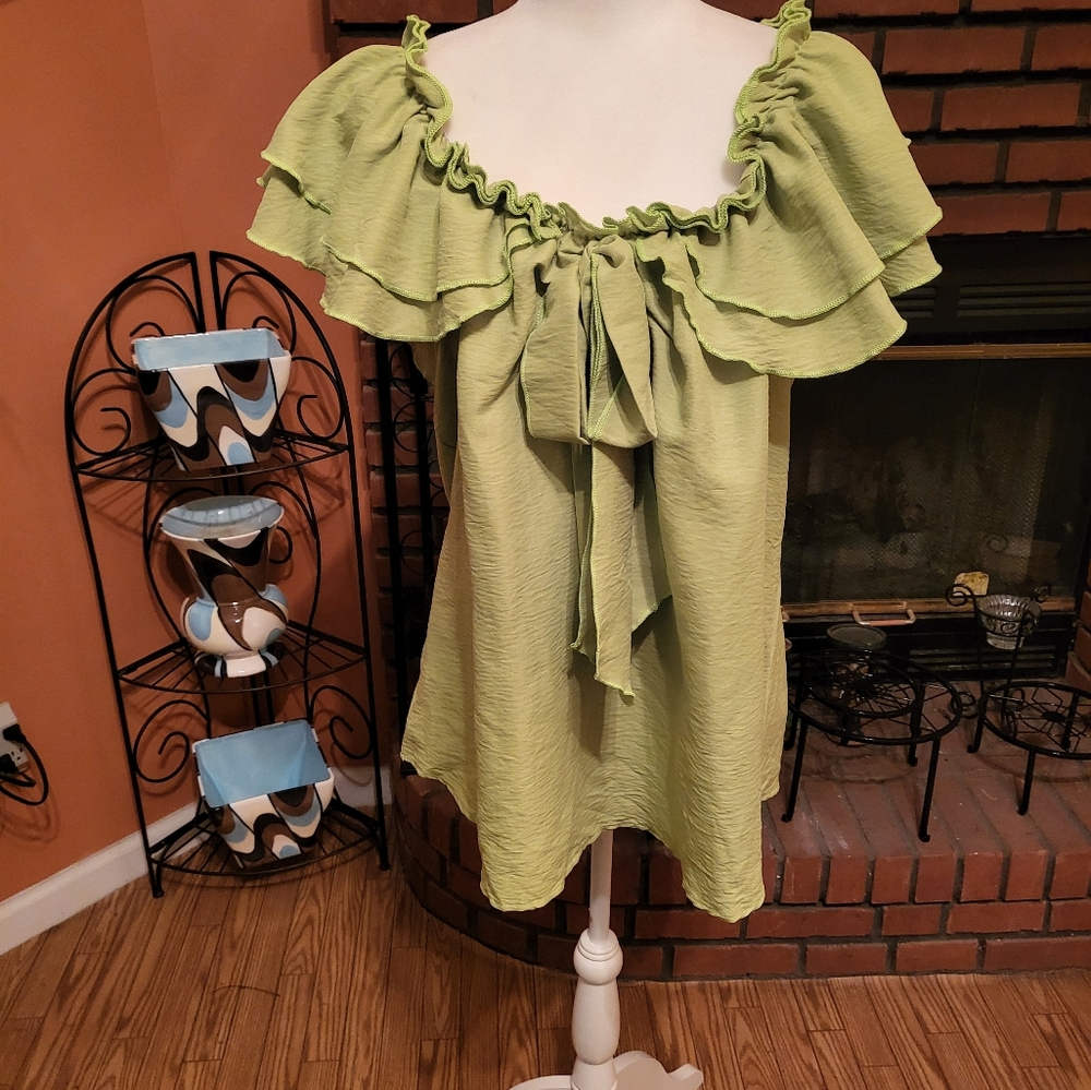 Green Ruffled Off-Shoulder Top